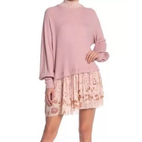 NWT FREE PEOPLE Opposites Attract Waffle Knit Mixed Media Mini Dress XS - Picture 5 of 14